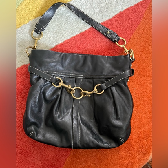 Vintage COACH Black Soft Leather Pleated Ergo Hamptons Belted Hobo Bag - Picture 1 of 4